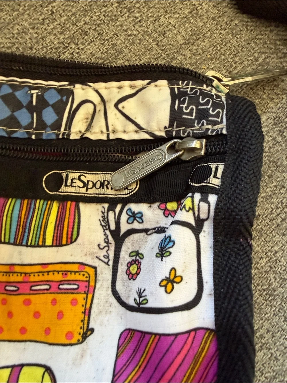 LeSportsac vintage Cosmetic Pouch with Pink, Yellow and Blue Print Handbags